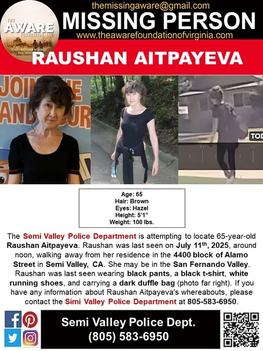Missing Woman in Simi Valley, CA – Help Find 65-Year-Old Raushan Aitpayeva