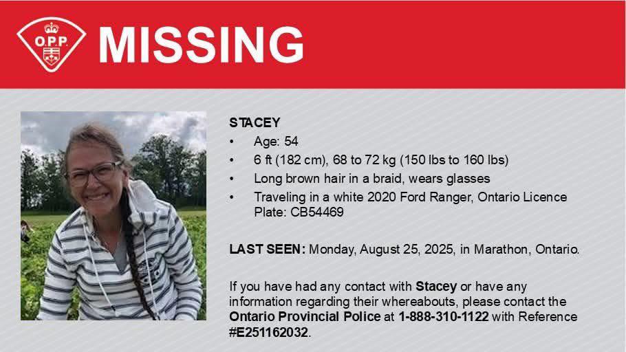 54-Year-Old Stacey Missing from Marathon, Ontario: Public Assistance Urgently Needed