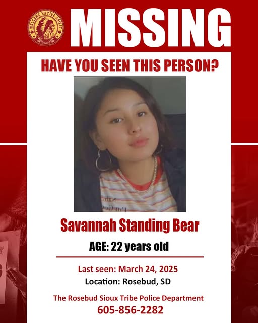 Missing Person Alert: Savannah Standing Bear Last Seen in Rosebud, SD