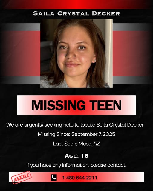 Missing Teen Alert: 16-Year-Old Saila Crystal Decker Missing Since September 7, 2025