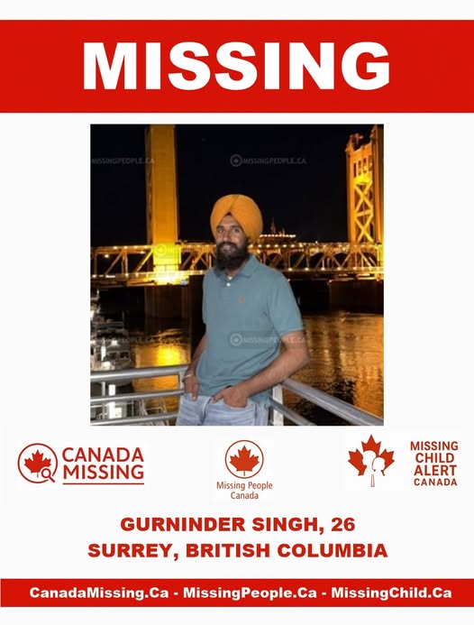 MISSING PERSON ALERT: Gurninder Singh, 26, Last Seen Near Scott Road SkyTrain Station, Surrey, BC