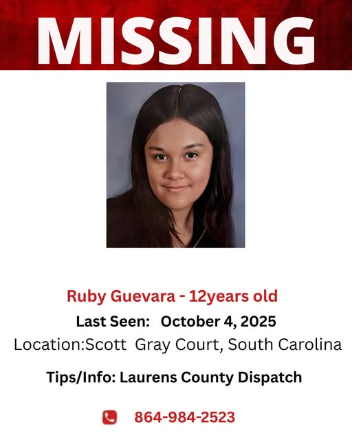 Urgent Search for Missing 12-Year-Old Ruby Guevara in Laurens County, South Carolina