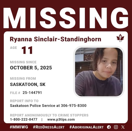 Urgent Search for Missing 11-Year-Old Ryanna Sinclair-Standinghorn in Saskatoon