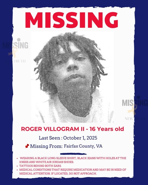 MISSING TEEN: 16-Year-Old Roger Andrew Villogram II Disappears in Fairfax County, VA