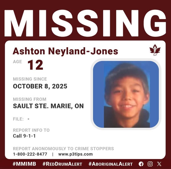 Urgent Search for Missing 12-Year-Old Ashton Neyland-Jones in Sault Ste. Marie, Ontario
