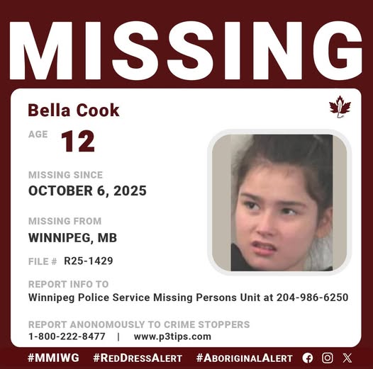 12-Year-Old Bella Cook Missing in Winnipeg, Manitoba – Public Assistance Requested