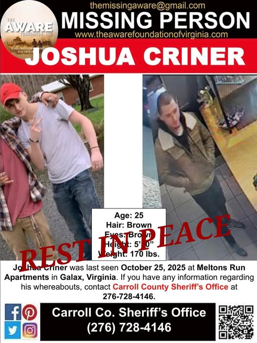 Authorities Confirm the Death of Missing Carroll County Resident Joshua Criner